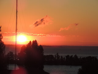sunset over the river in summer morning