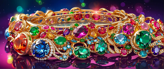 Fototapeta na wymiar Anime Background and Wallpaper. A collection of vibrant and colorful anime-inspired gold jewelry, featuring a rainbow of hues and intricate designs