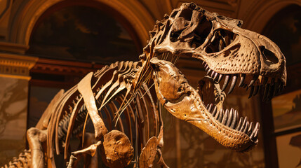 Tyrannosaurus skeleton close-up in a museum