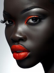 A woman with red lips and black hair