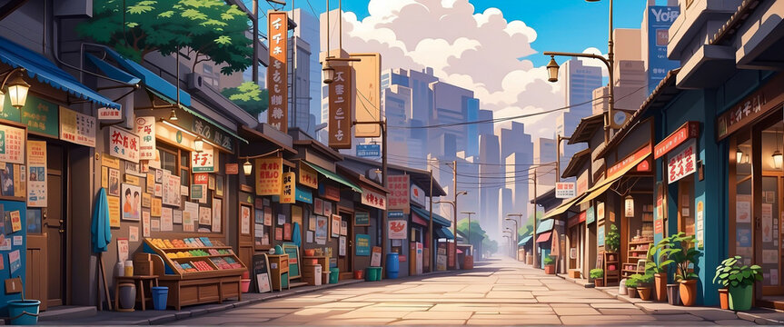 Anime Background and Wallpaper. Illustration of anime background with colorful shops in India