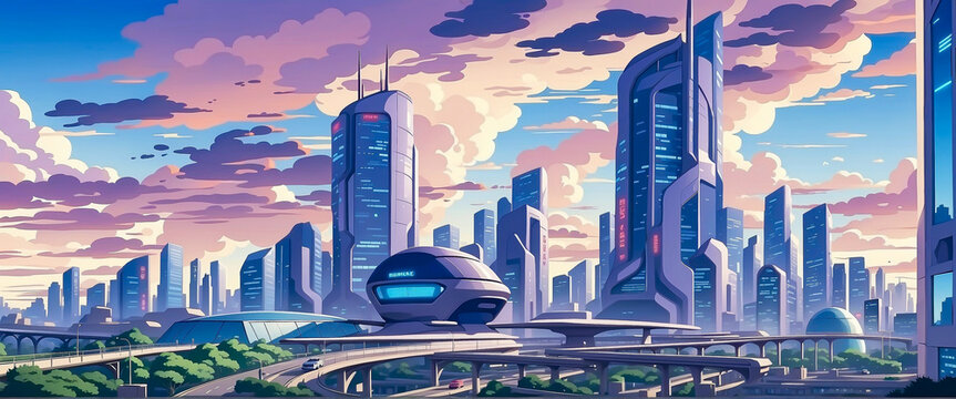 Anime Background and Wallpaper. Anime background with futuristic transport.