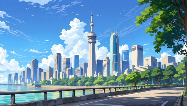 Anime Background and Wallpaper. Malaysia's cityscape depicted in anime style with vibrant colors