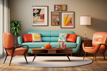 Mid-Century Marvel: Retro Chic 60s Living Room Ideas with Bold Designs and Vintage Vibes