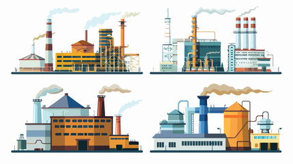Set of Four industrial factory and plant buildings. C