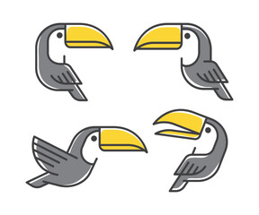 Obraz premium Toucan linear icon set. Toucan monoline logo icon design illustration vector. Toucan line art flat icon pack. Toucan bird icon. Vector illustration