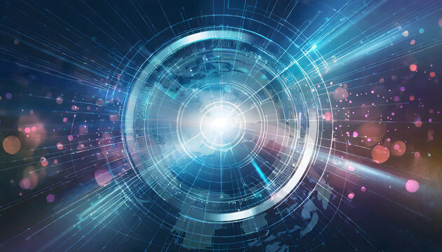 Circular tech science global orbit light effect background. Generative AI.