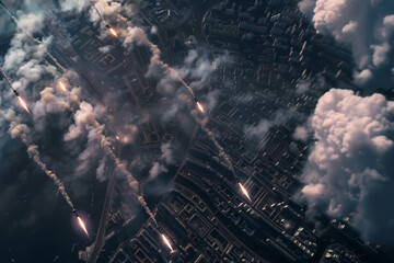 Cruise missiles attack a modern city