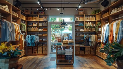 A store interior selling summer men clothing. Generative AI.