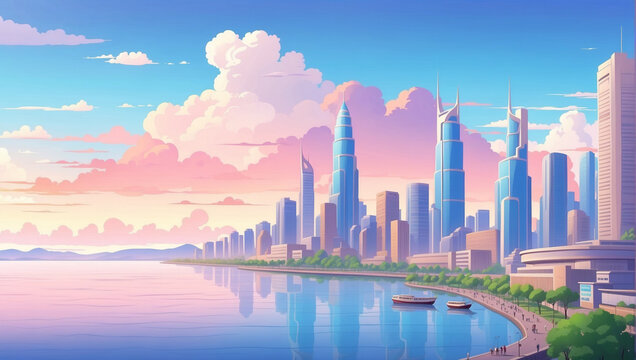 Anime Background and Wallpaper. Futuristic Fusion Under Malaysian Skies: A Vision of Progress and Tradition Intertwined in City Life