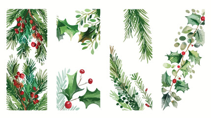 Set of Four vertical Christmas banners with coniferous - obrazy, fototapety, plakaty