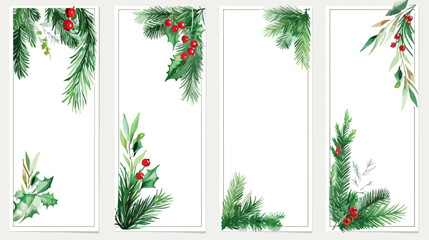 Set of Four vertical Christmas banners with coniferous