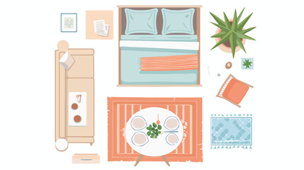 Single bed and dining table in studio apartment top vector