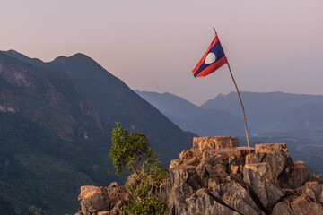 Laotian flag at Nong Khiaw viewpoint, Laos