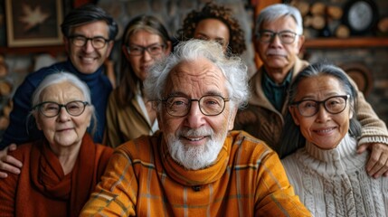 A variety of older individuals from different races and ages standing closely side by side