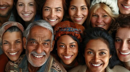A varied group of individuals, spanning different races and ages, are joyfully smiling for the camera