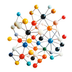 A 3D model of a molecule with multiple colored atoms.