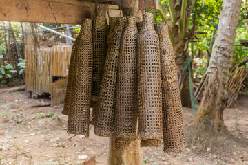 Traditional woven baskets in a village in Laos