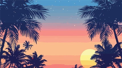 Fototapeta na wymiar Summer night poster vector template. Tropical beach 