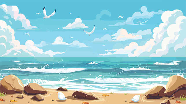 Summer landscape with sea coast sand beach sky