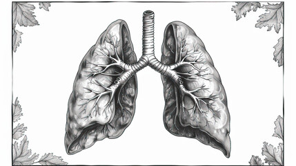  World Asthma Day. Hand drawn human lungs sketch Awareness of lung cancer, pneumonia, asthma, COPD, pulmonary hypertension, world no tobacco day and eco air  - obrazy, fototapety, plakaty