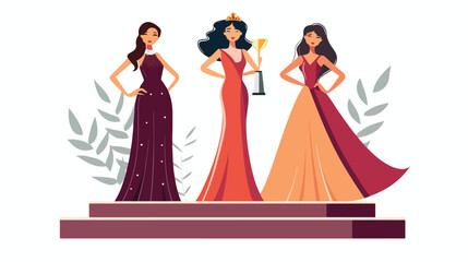 Three beautiful women wearing elegant evening dresses