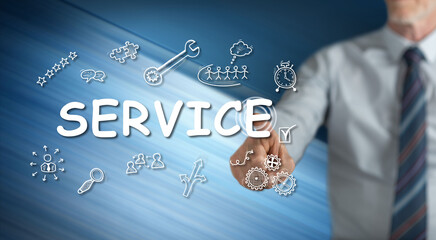 Man touching a service concept