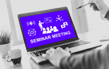 Seminar meeting concept on a laptop screen