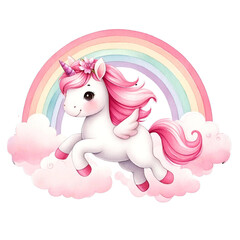 Flying Unicorn with Rainbow and Clouds Illustration
