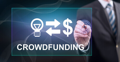 Man touching a crowdfunding concept