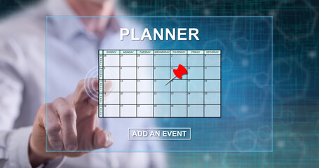 Man touching an event adding on planner concept - 788132056