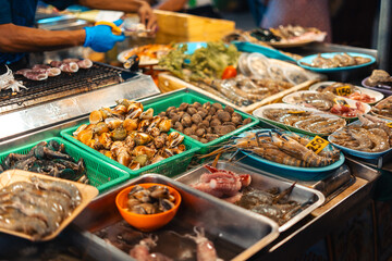 Fresh shrimp and seafood for sale at the market
