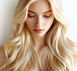 Fototapeta premium A blonde woman with long hair and a pretty face