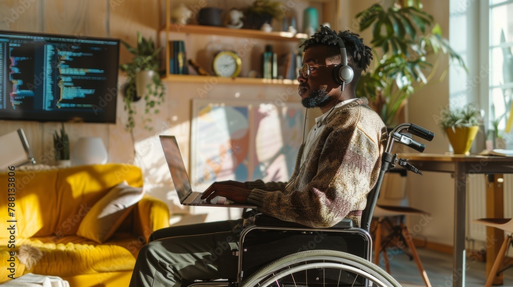 Poster professional programmer in wheelchair