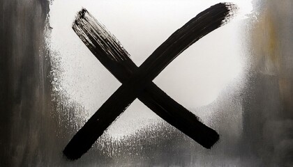 black spray stain on a wall, with an 'X' drawing crossed out, isolated against a clean white background with a precise - obrazy, fototapety, plakaty