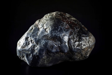 Skutterudite is rare precious natural stone on black background. AI generated. Header banner mockup with space.