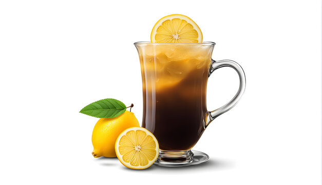 Ai generated black coffee honey lemon isolated on a white background.Suitable for use as images in designs. 