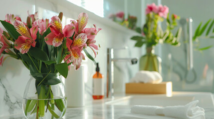 Vase with beautiful Alstroemeria flowers