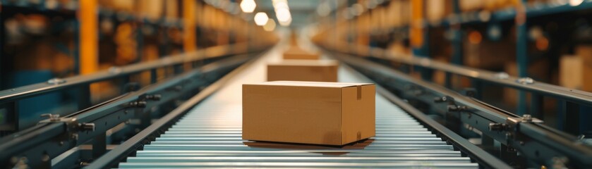 A close-up shot captures a parcel gliding along a conveyor belt, illustrating the intricate journey of goods within the supply chain.