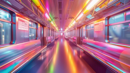 Fototapeta na wymiar A subway train, rainbow energy wallpaper. Generative AI.