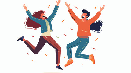 Young happy people jumping flat vector illustration.