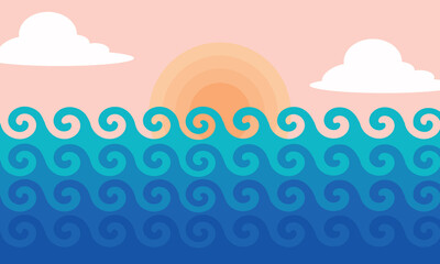 Retro abstract sunset landscape 70's style mid century modern graphic design vector, pink and red vintage illustration, colorful minimal Art Deco gradient striped pattern, fun pretty poster background