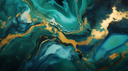 Green gold Abstract flowing paint marbling effect background banner 16:9