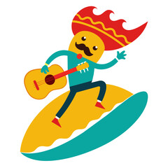  Surfing Salsa Shredder: Taco Rockstar Rides Wave of Flavor with Electric Guitar on T-Shirt Graphic
