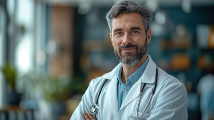 Obraz premium Doctor with stethoscope - medicine and healthcare concept. Portrait of a doctor