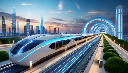 scene depicting futuristic transportation, whether it's high-speed trains, autonomous vehicl. Generative AI.