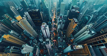 Foto op Canvas Drone-shot photo of a metropolis. Generative AI. © visoot