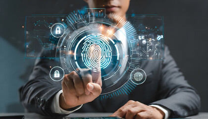 showcasing the use of biometric security systems, emphasizing fingerprint or facial recognit. Generative AI.