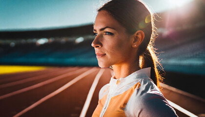 Ambitious woman athlete ready for running in a track close up shot