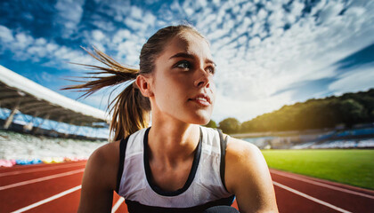 Ambitious woman athlete ready for running in a track close up shot